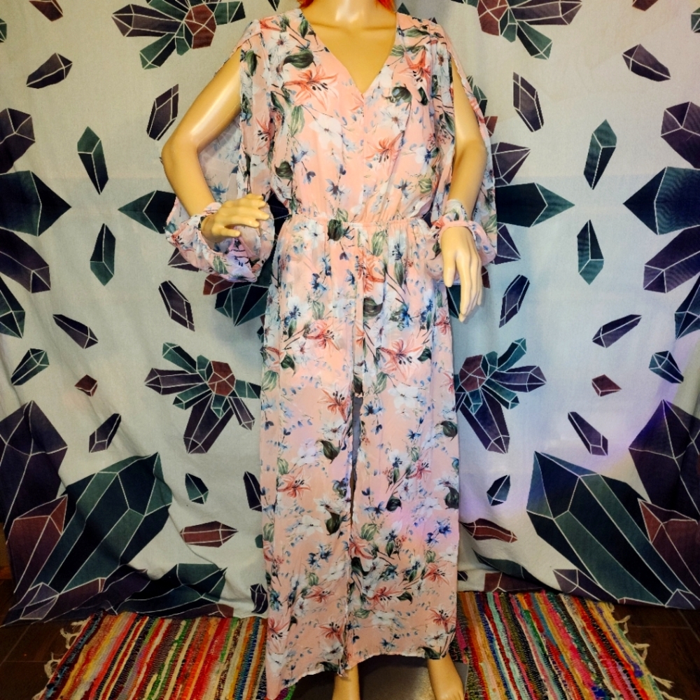 Peach Love California Pink Lily Floral Romper Dress Small
